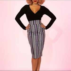 Pinup Girl Clothing High Waist Pencil Skirt Solstice Stripe NWT Size Med